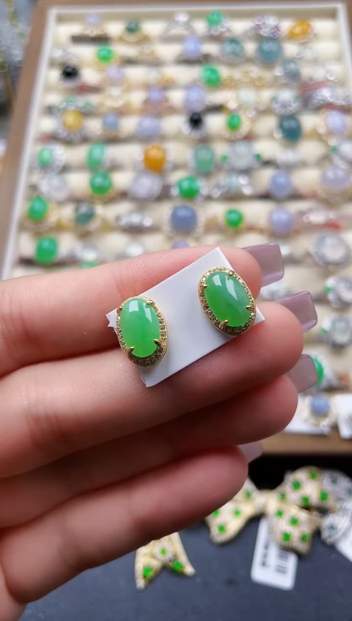 银S925镶嵌翡翠耳饰116