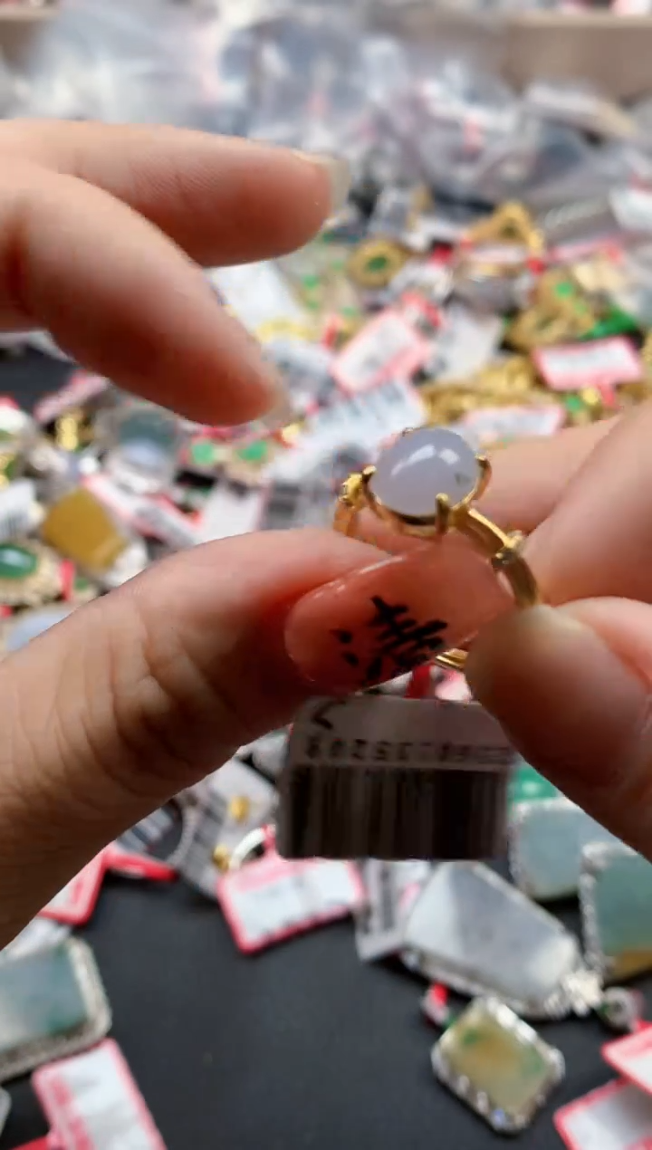 银S925镶嵌戒指翡翠天然A货缅甸翡翠