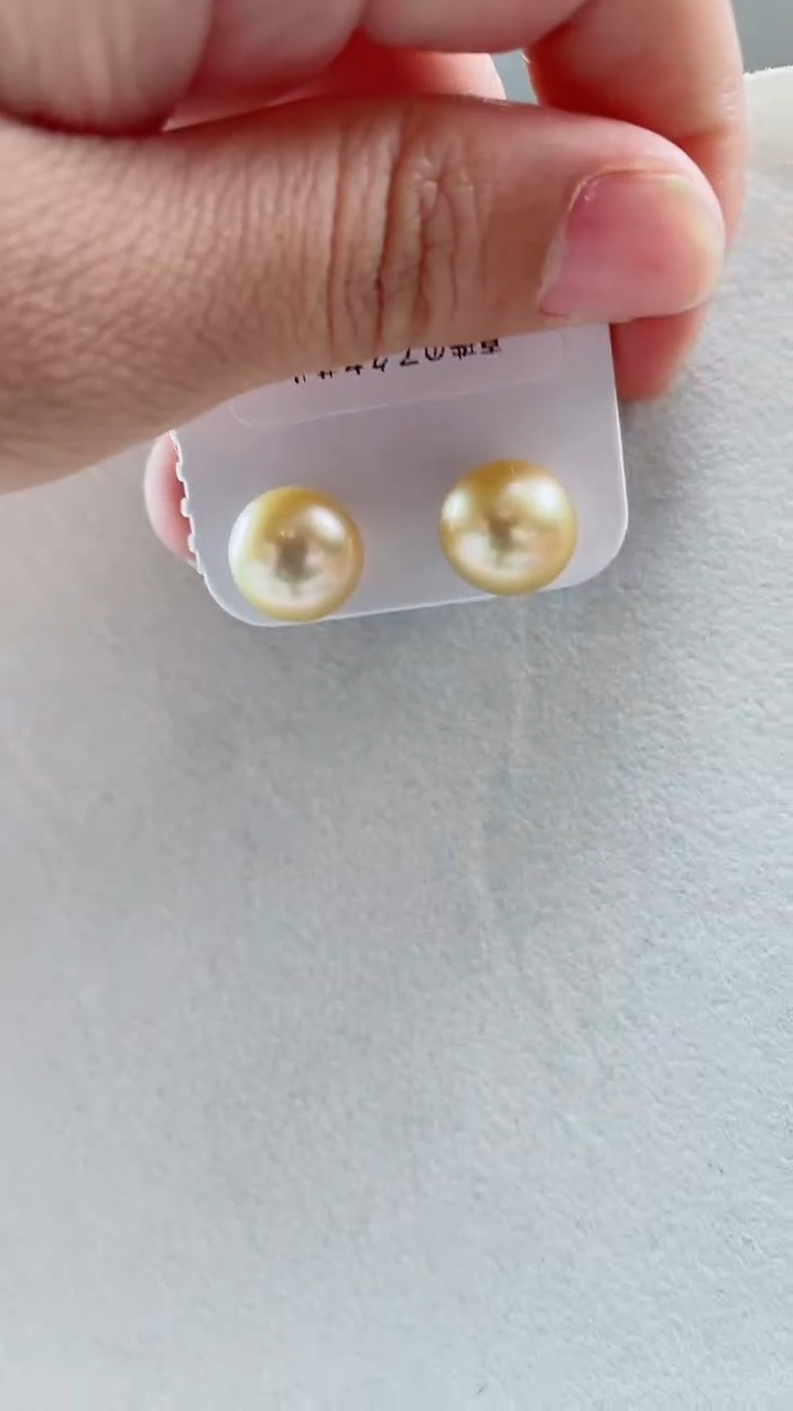 18K金镶嵌海水珍珠耳饰金珠K金素钉11-12@@M18