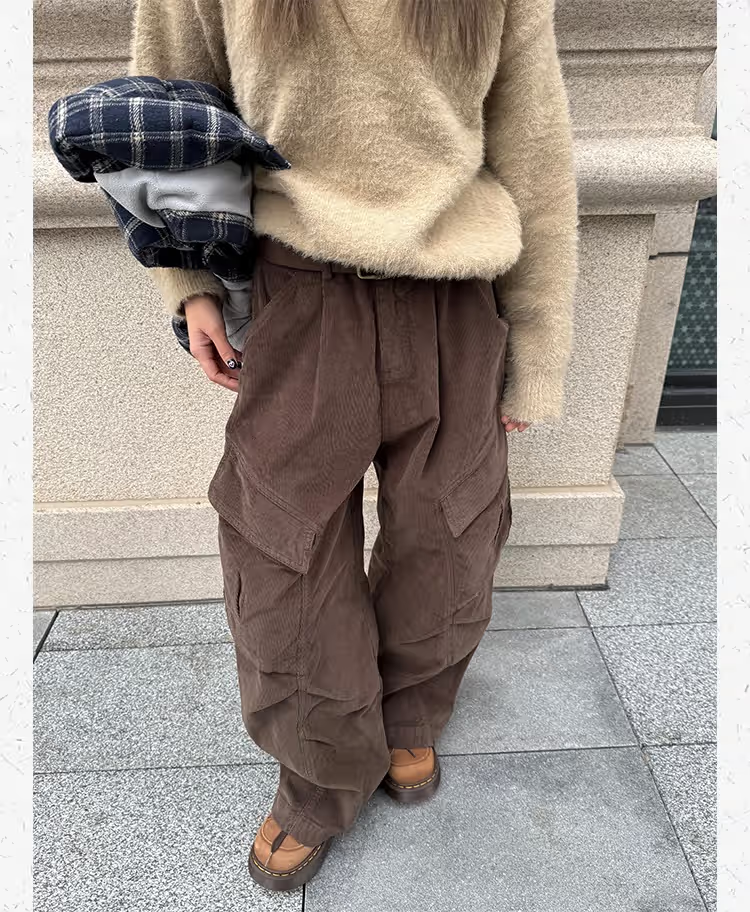 川川也 美式复古灯芯绒工装裤男女宽松长裤休闲直筒裤子秋冬