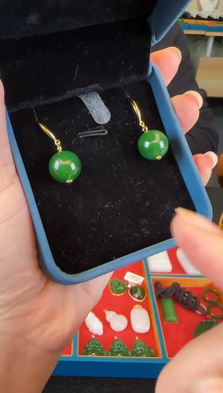 银S925镶嵌和田玉耳饰卡12