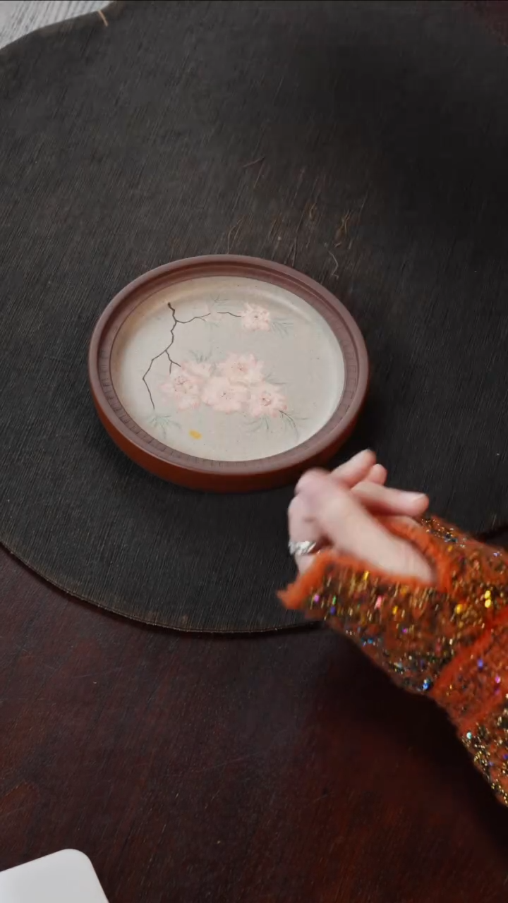 【闪购商品】紫砂茶叶罐定窑白泥绘海棠花壶承