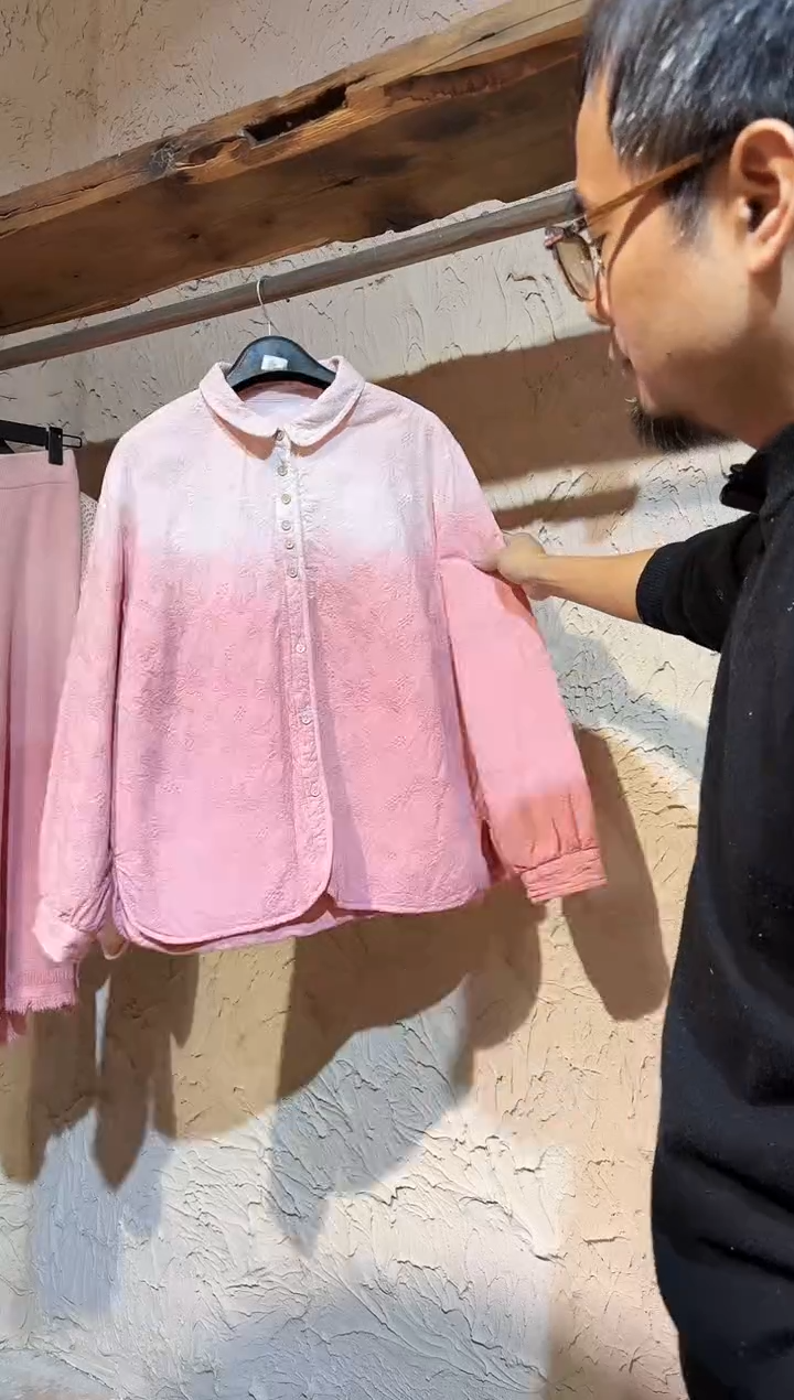 薯莨染植物染娃娃领衬衣棉服