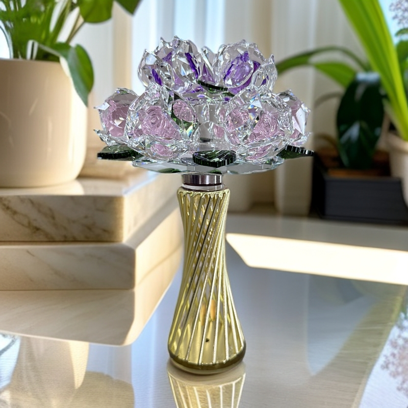 轻奢风高档水晶玻璃旋转玫瑰花创意客厅玄关卧室结婚礼物订婚摆件