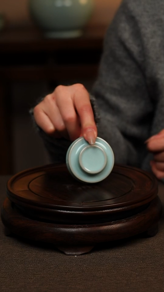 瓷片天青色茶壶盖置一级不带礼盒