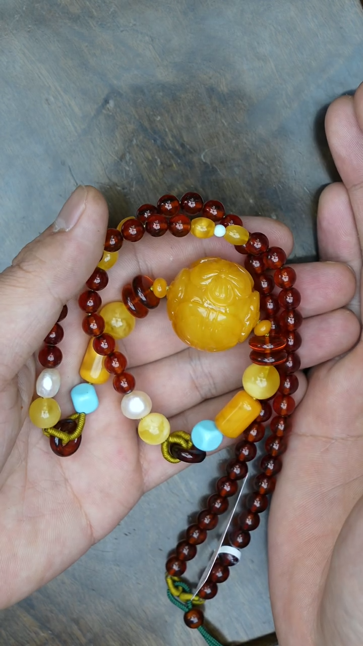 【闪购商品】琥珀裸石未镶嵌老蜡圆珠DIY项链