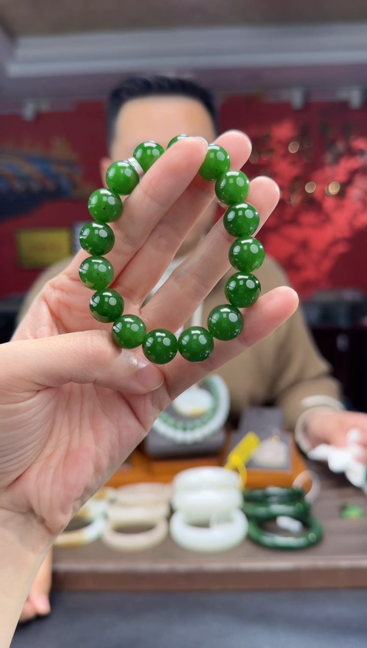 未镶嵌手串和田玉碧玉菠菜绿手串