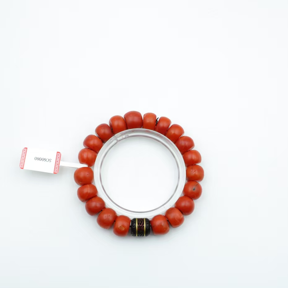 (满三免一)SC60080微瑕款 老甘南 南红随型手串 黑檀木祥云纹