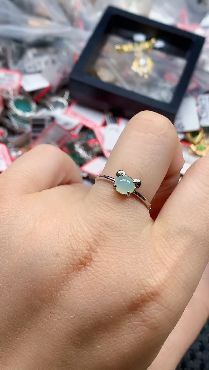 银S925镶嵌戒指翡翠天然A货缅甸翡翠