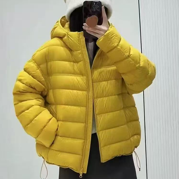 111#纯色排骨外套保暖百搭连帽韩版女装修身潮流冬季羽棉服