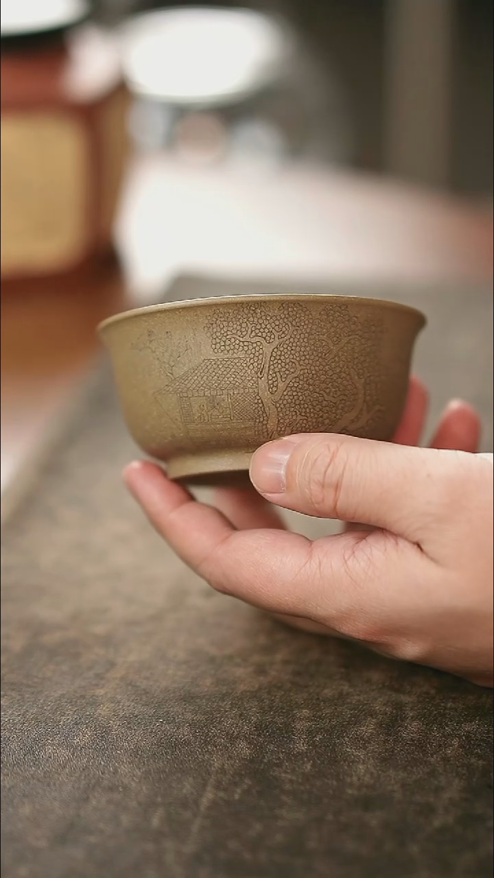 茶杯紫砂学舟-清灰段泥-山水