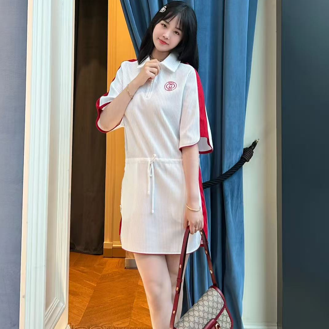 未使用 GUCCI/古驰 Lido系列Logo字母刺绣拉链短袖连衣裙