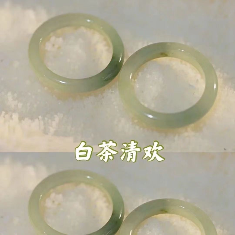 小众仿玉白茶清欢戒指古风细素圈设计时尚潮流适合食指佩戴