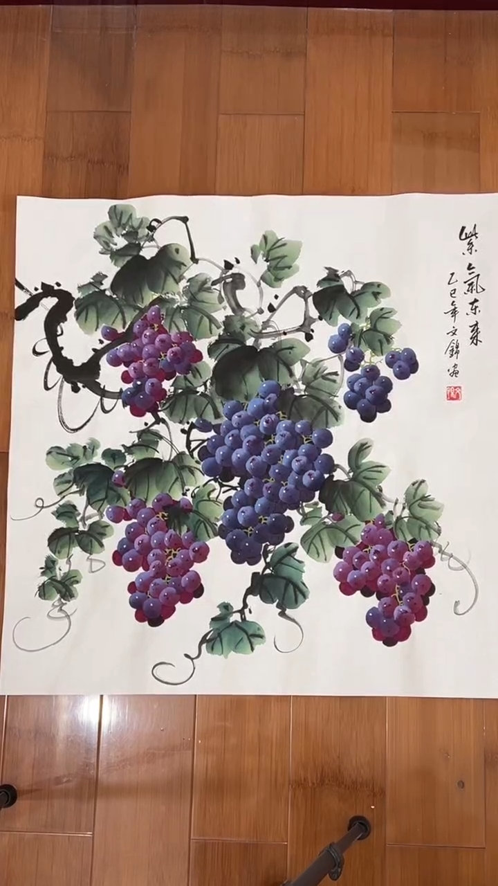 国画【福利，纯手工手绘】张文锦葡萄68*68厘米