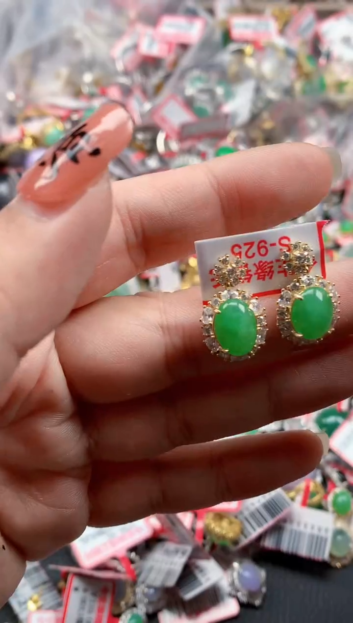 银S925镶嵌戒指翡翠天然A货缅甸翡翠