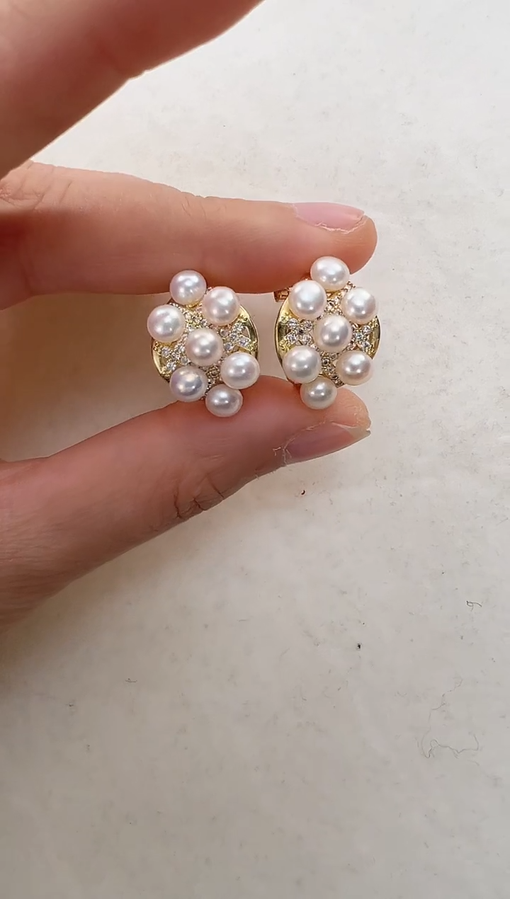 【闪购商品】淡水珍珠耳饰合金金色耳拍