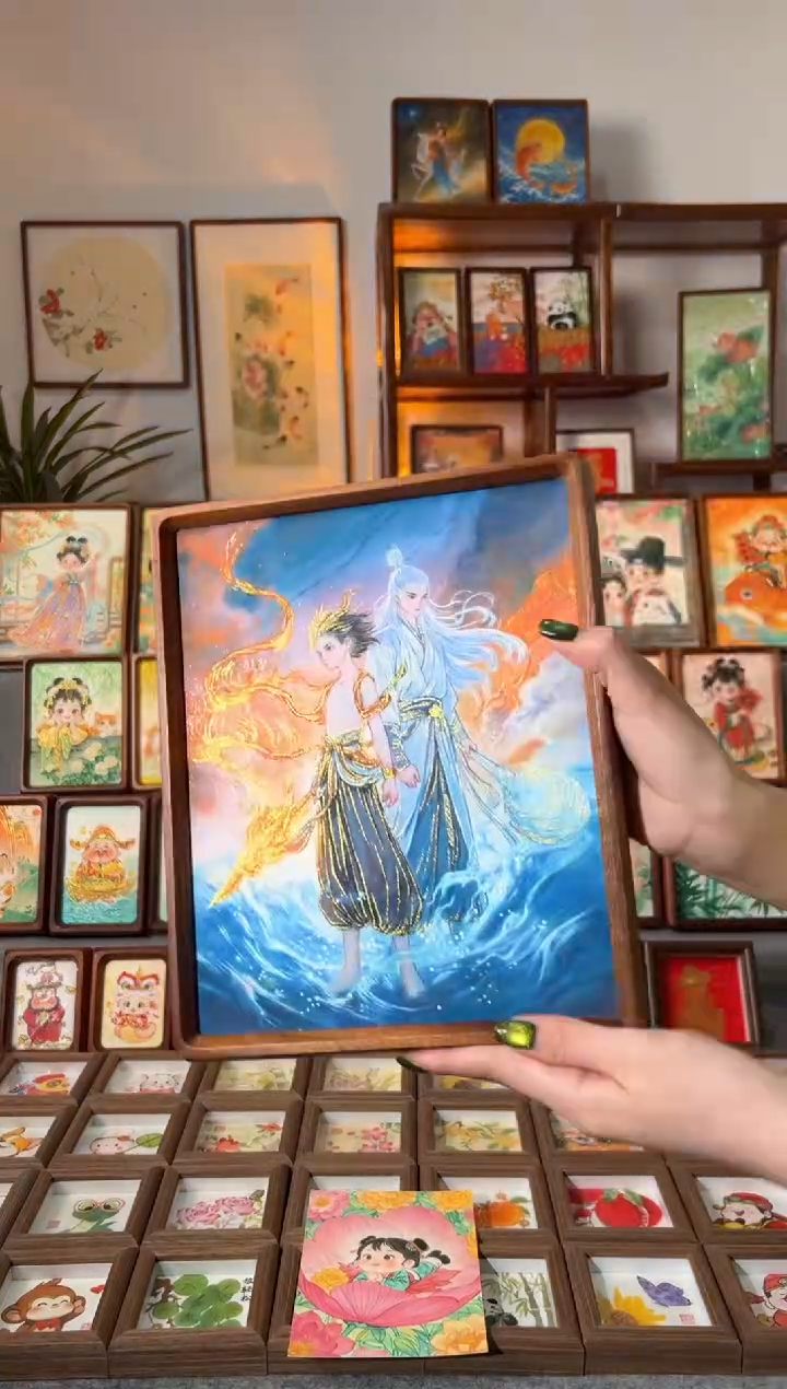 【闪购商品】国画哪吒 手绘国画10花梨