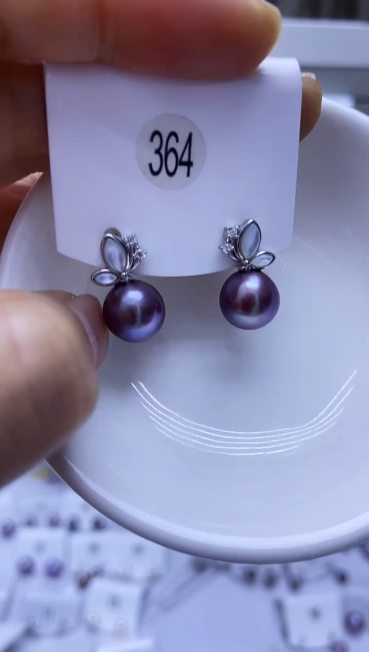 银S925镶嵌耳饰淡水珍珠364