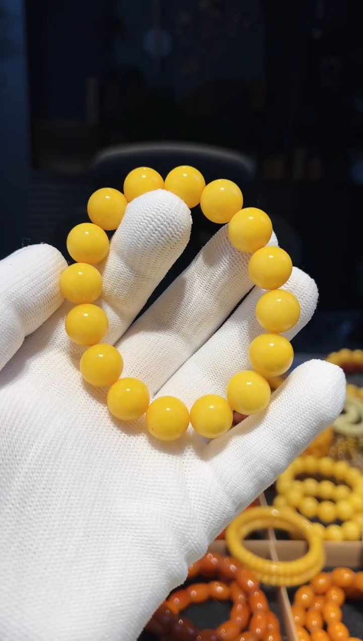 手串蜜蜡未镶嵌暴力黄圆珠13+