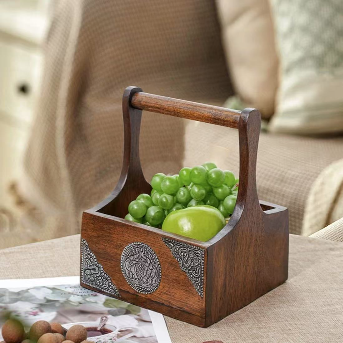 泰国锡片手提篮收纳SPA会所果篮储物篮手提收纳篮