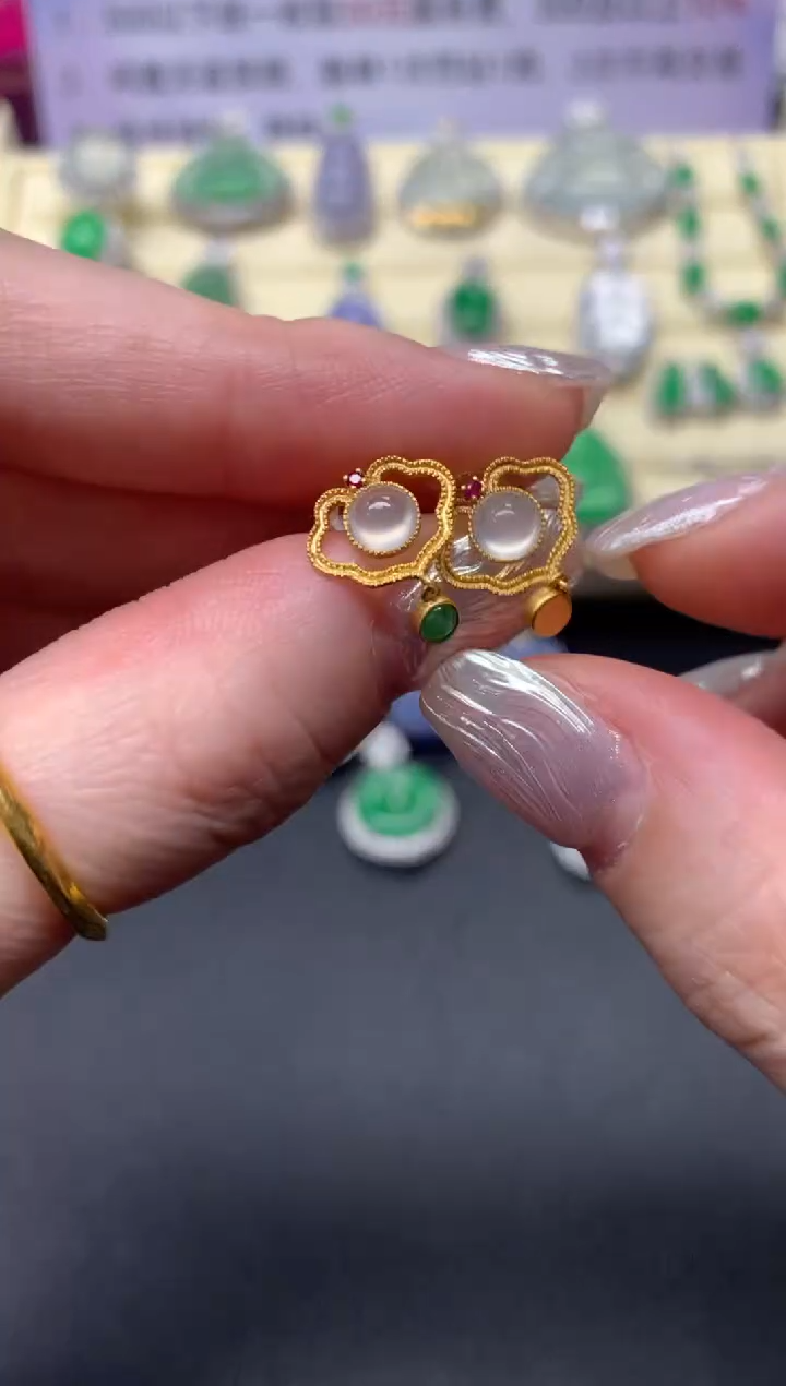 【闪购商品】翡翠耳饰18K金镶嵌耳饰|1000+100