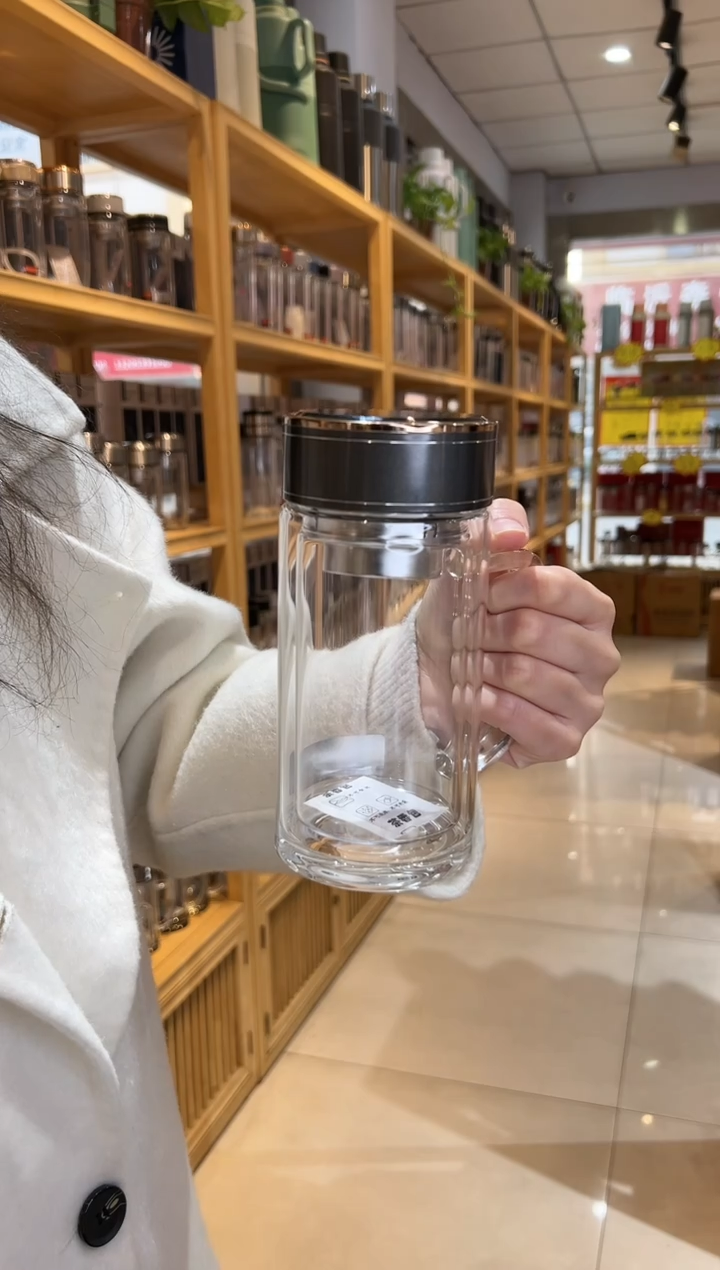 【闪购商品】双层高档380ml高硼硅茶杯1718灰