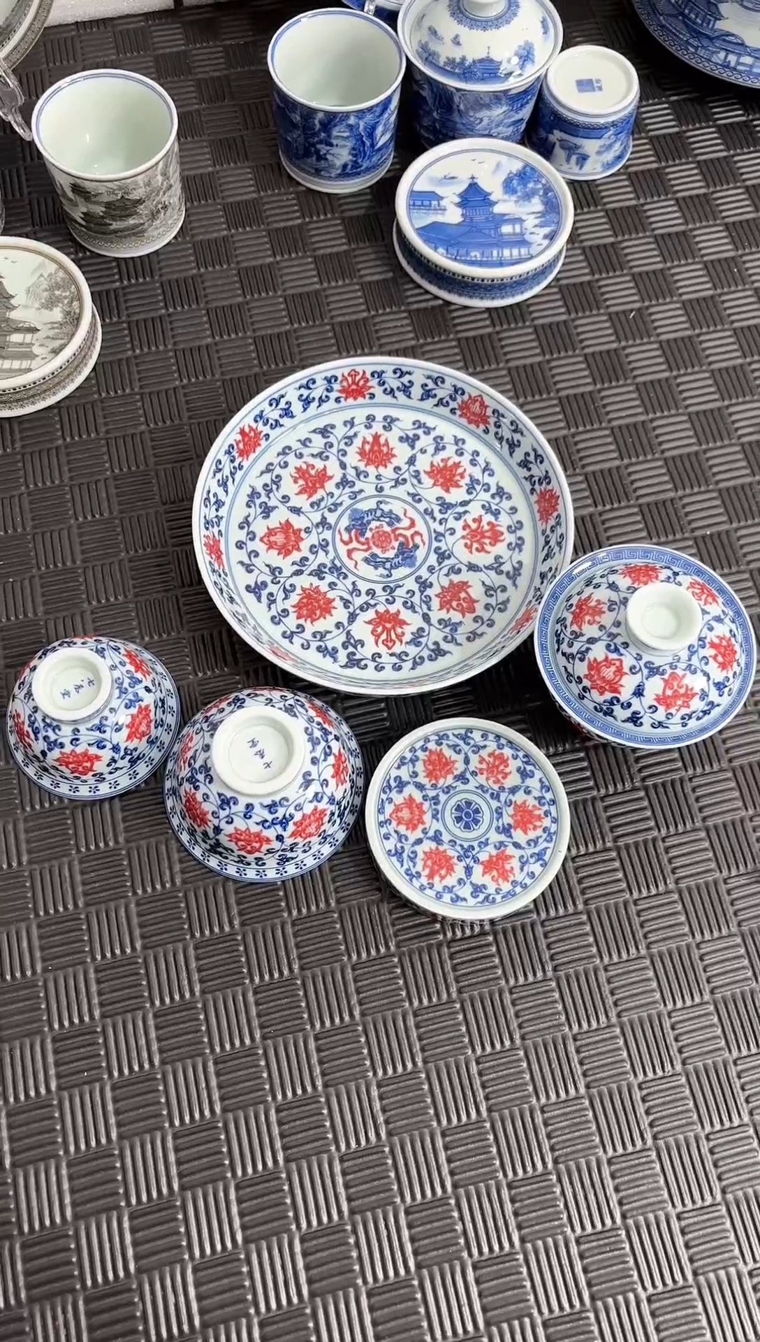 其他陶景德镇陶瓷茶具青花釉里红缠枝莲永乐套组