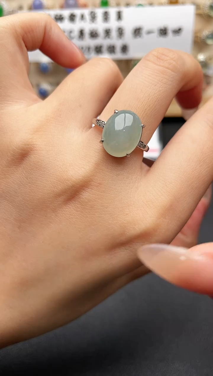 银S925镶嵌戒指翡翠一物一证一礼盒