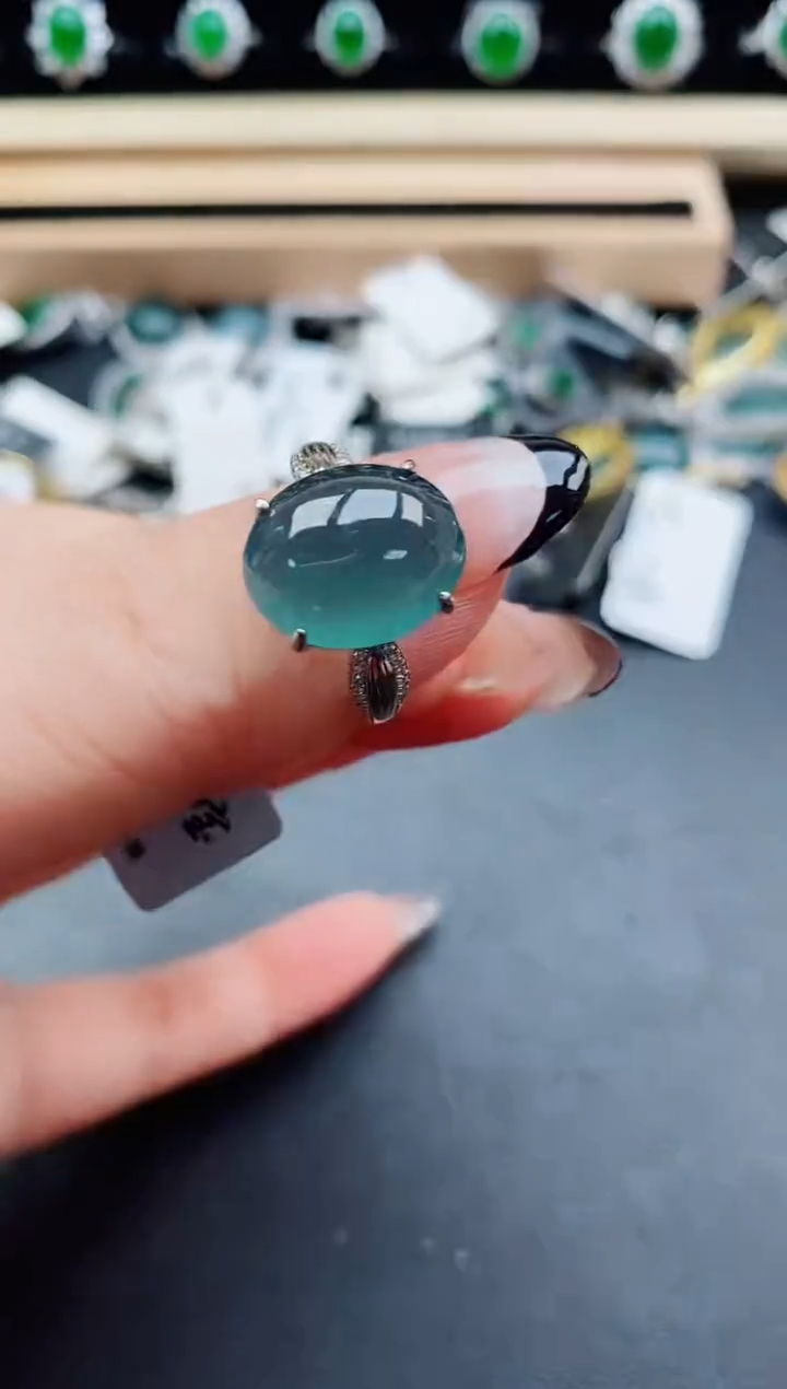 翡翠戒指银S925镶嵌508050
