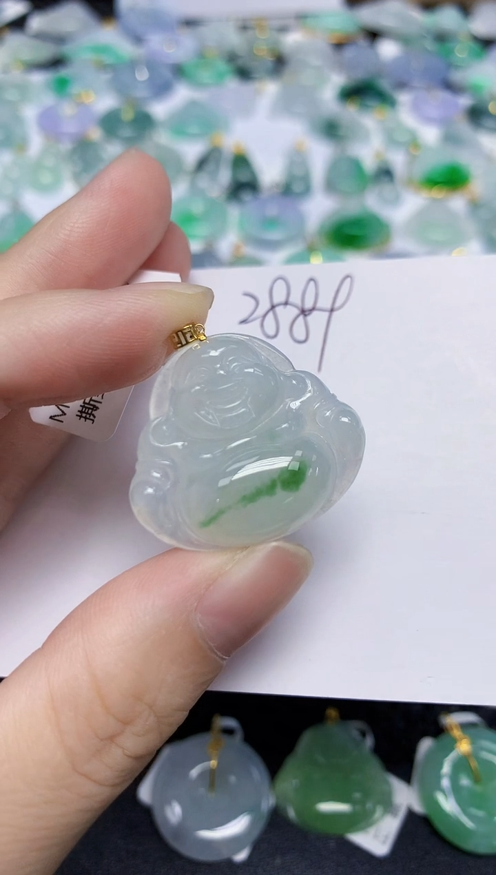 颈饰18K金镶嵌翡翠天然缅甸翡翠A货翡翠百元以上9元证书费自理