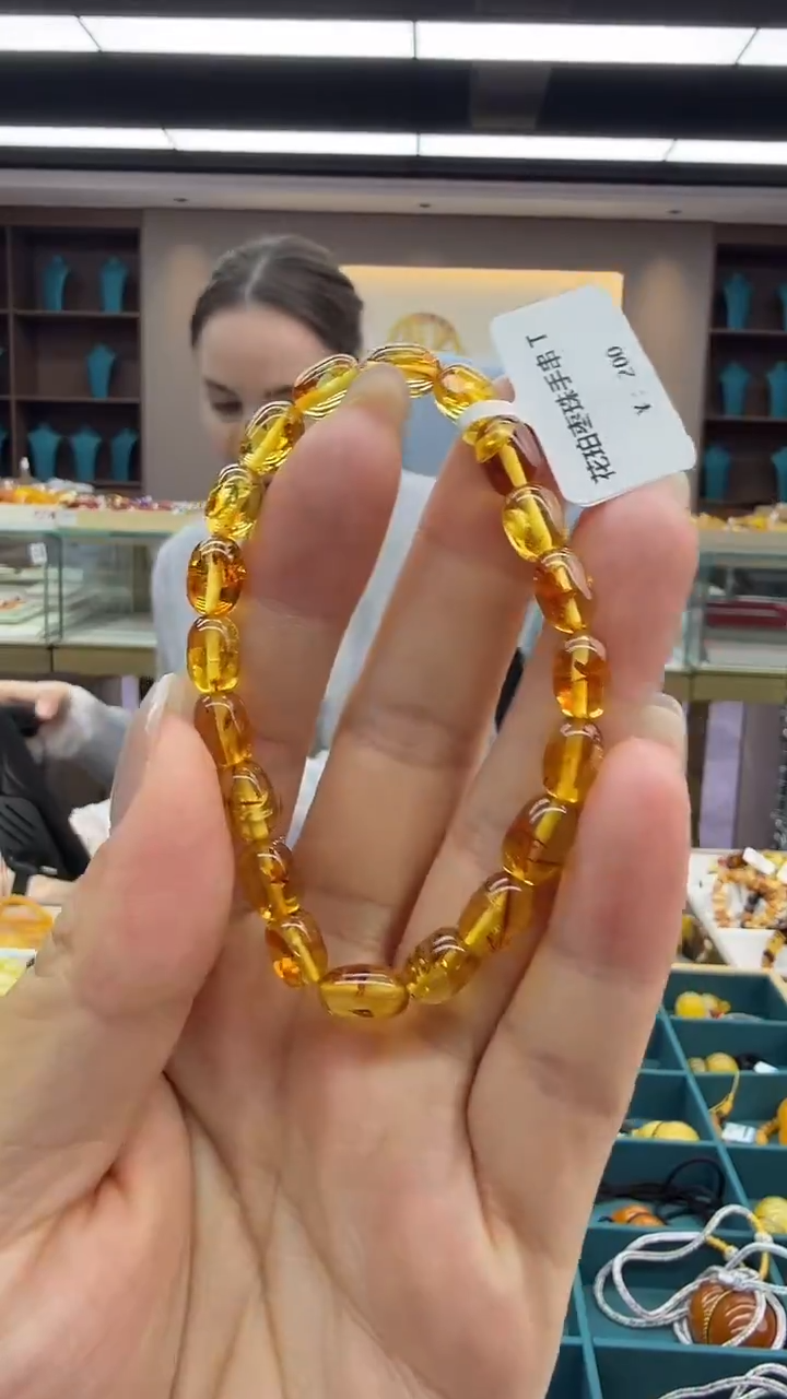 手链琥珀未镶嵌3秒拍号 假一罚三 7mm