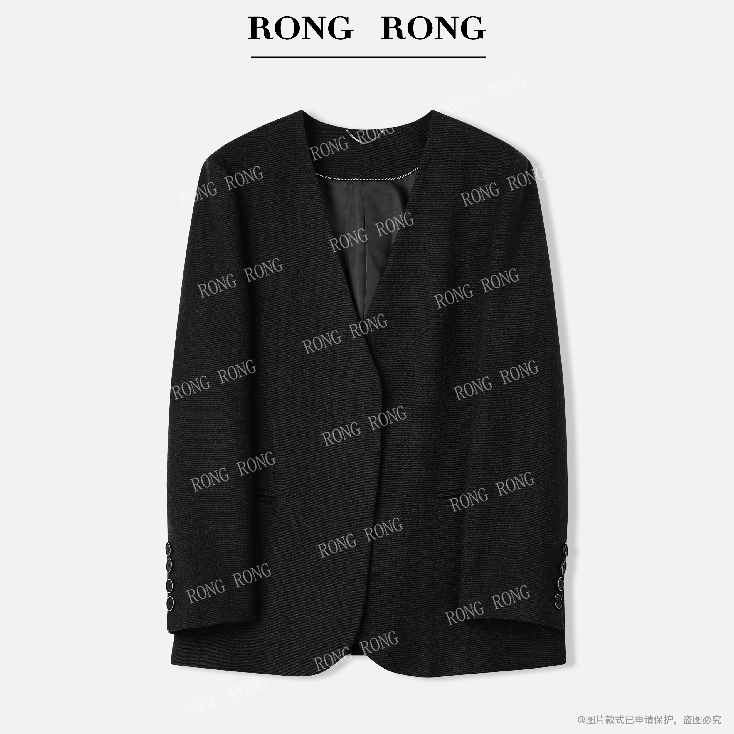 溶溶【暮色新贵】RONGRONG 羊毛简约无领老钱风西装外套ZGQ6W2732