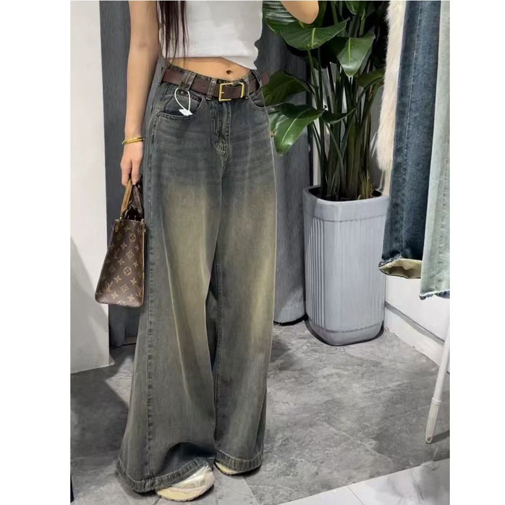 （运费险+现货）2025怀旧蓝辣妹牛仔裤女高腰宽松垂感美式直筒长裤