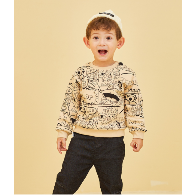 5015（加绒）米乐熊男女童卫衣儿童新款圆领套头满印MW2950SC15