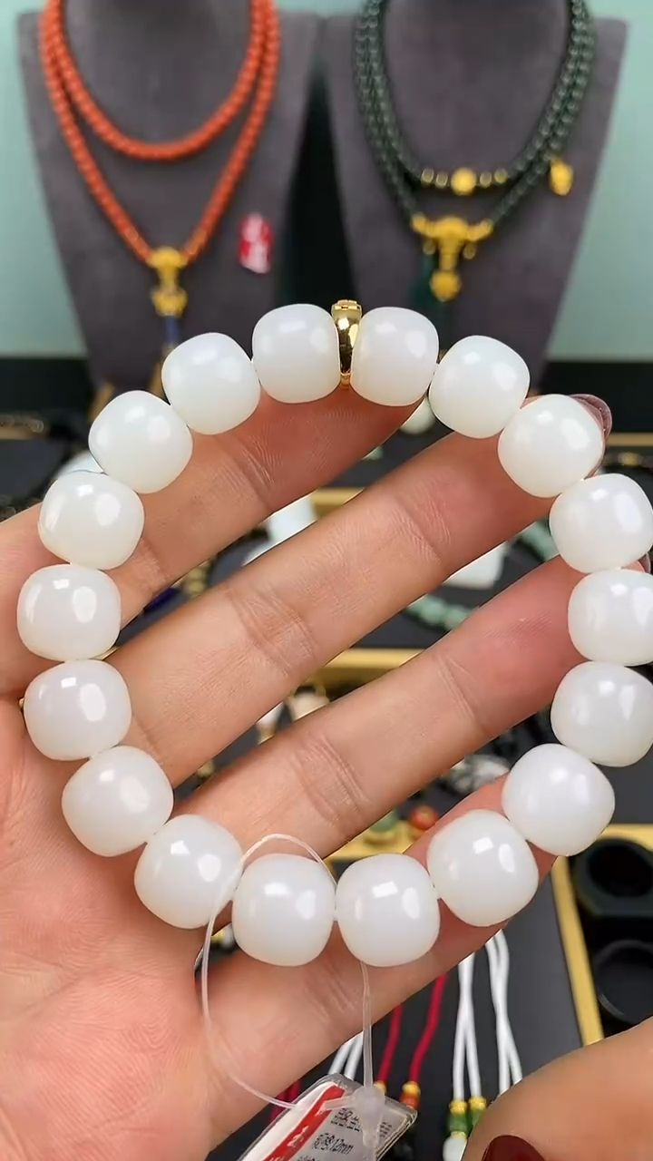 【闪购商品】和田玉-未镶嵌12mm白玉老型手串