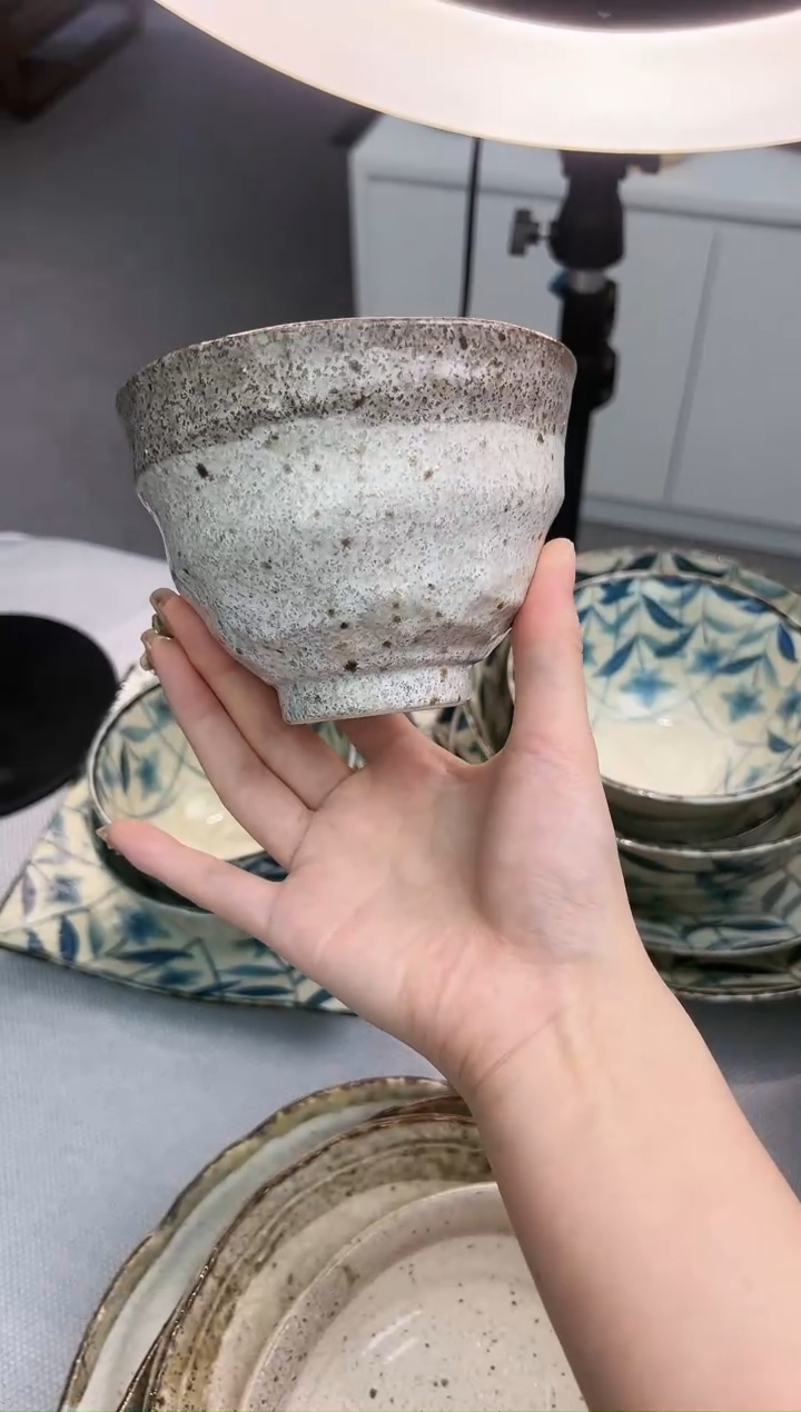 瓷手绘粗陶手捧碗-白唐津KNK-10