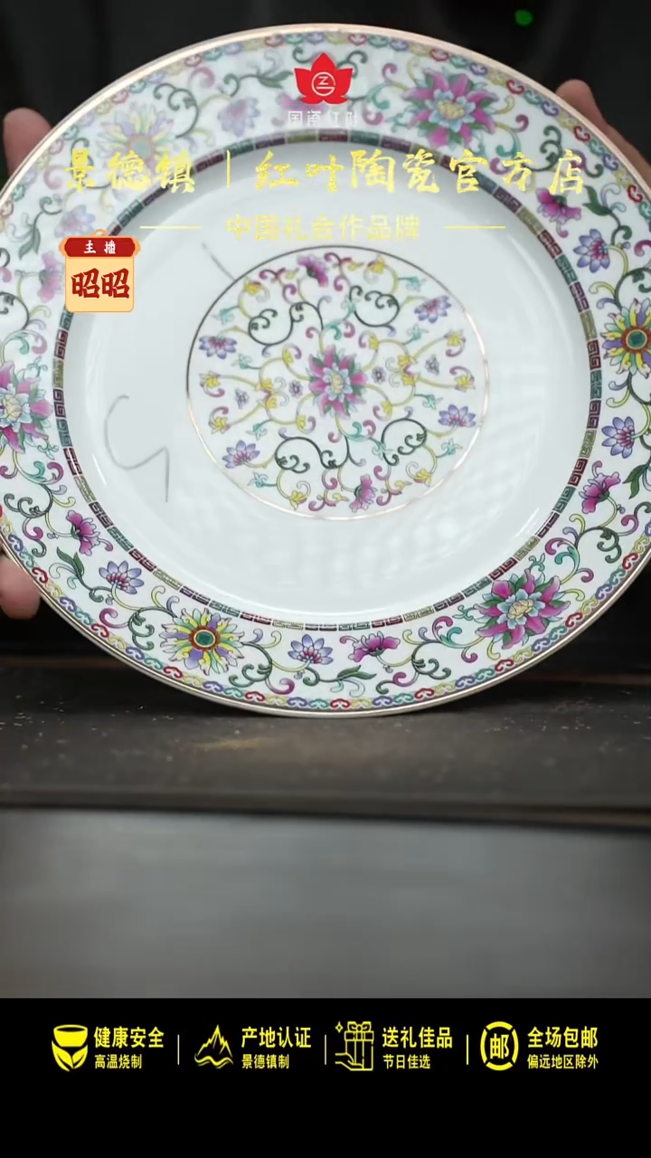 瓷1个微瑕白珐琅10英寸平盘（直播间样品