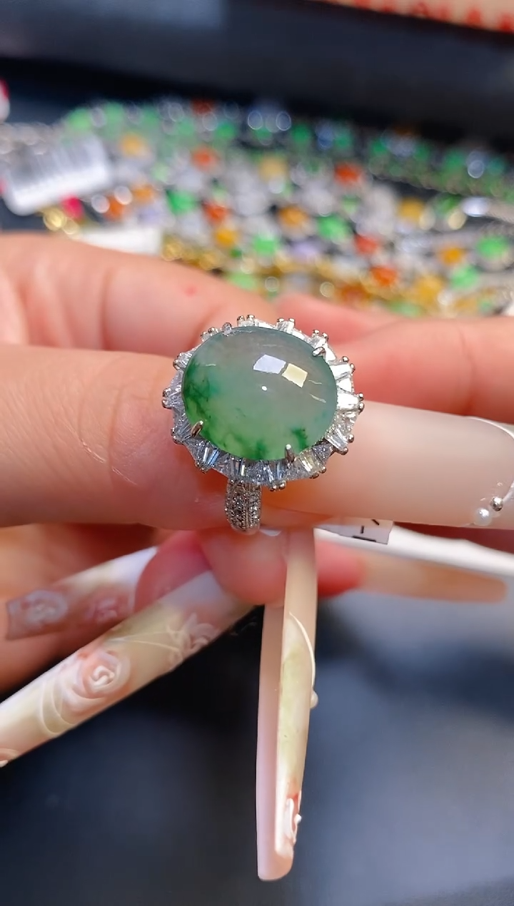 银S925镶嵌戒指翡翠天然