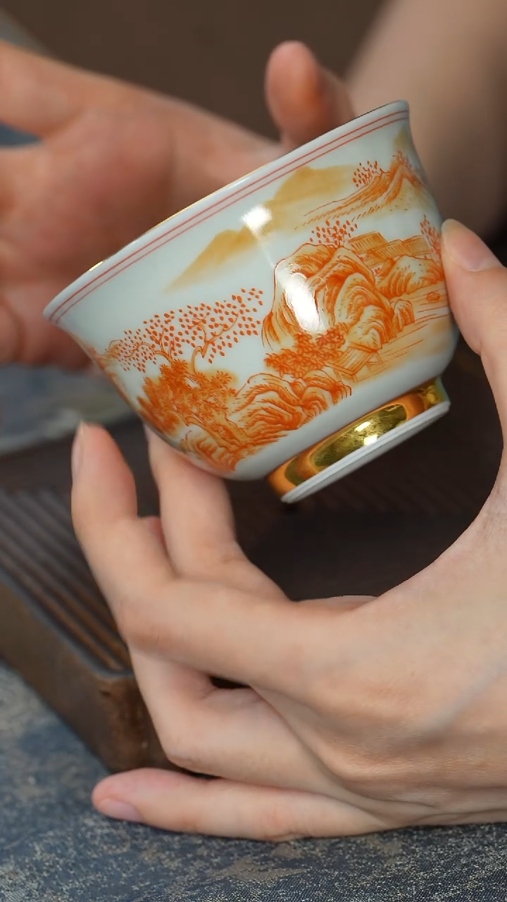 【鎏金矾红山水杯（山木）】【12西泠礼盒】