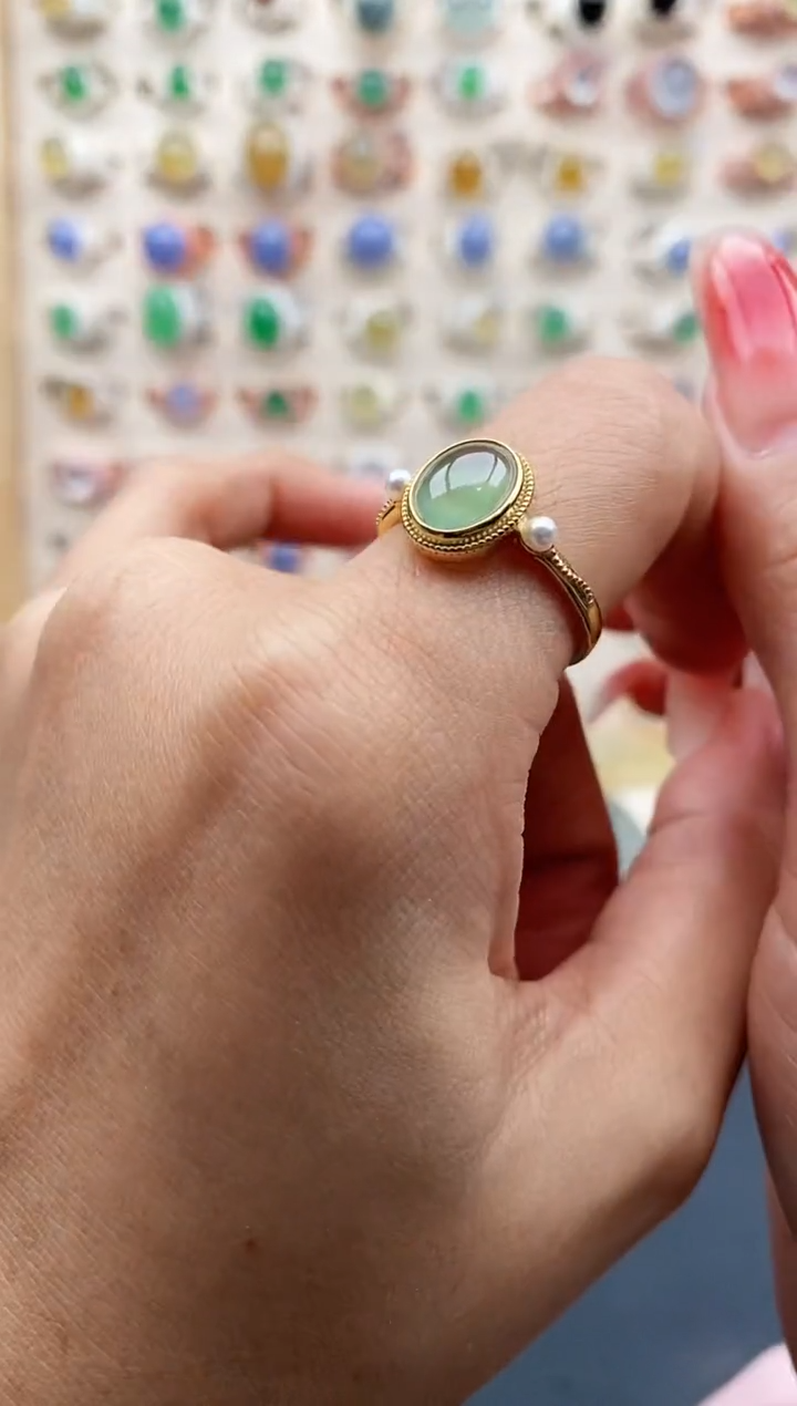 【闪购商品】翡翠戒指银S925镶嵌缅甸天然A货翡翠222 7+8