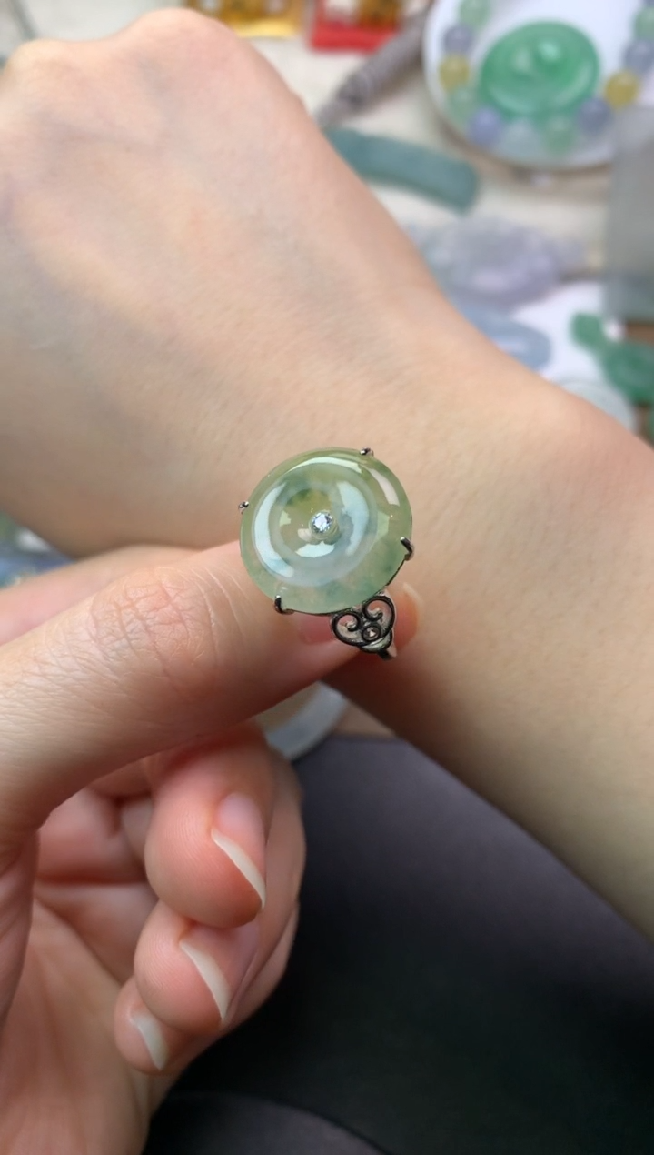 银S925镶嵌定制翡翠沐***沐戒指