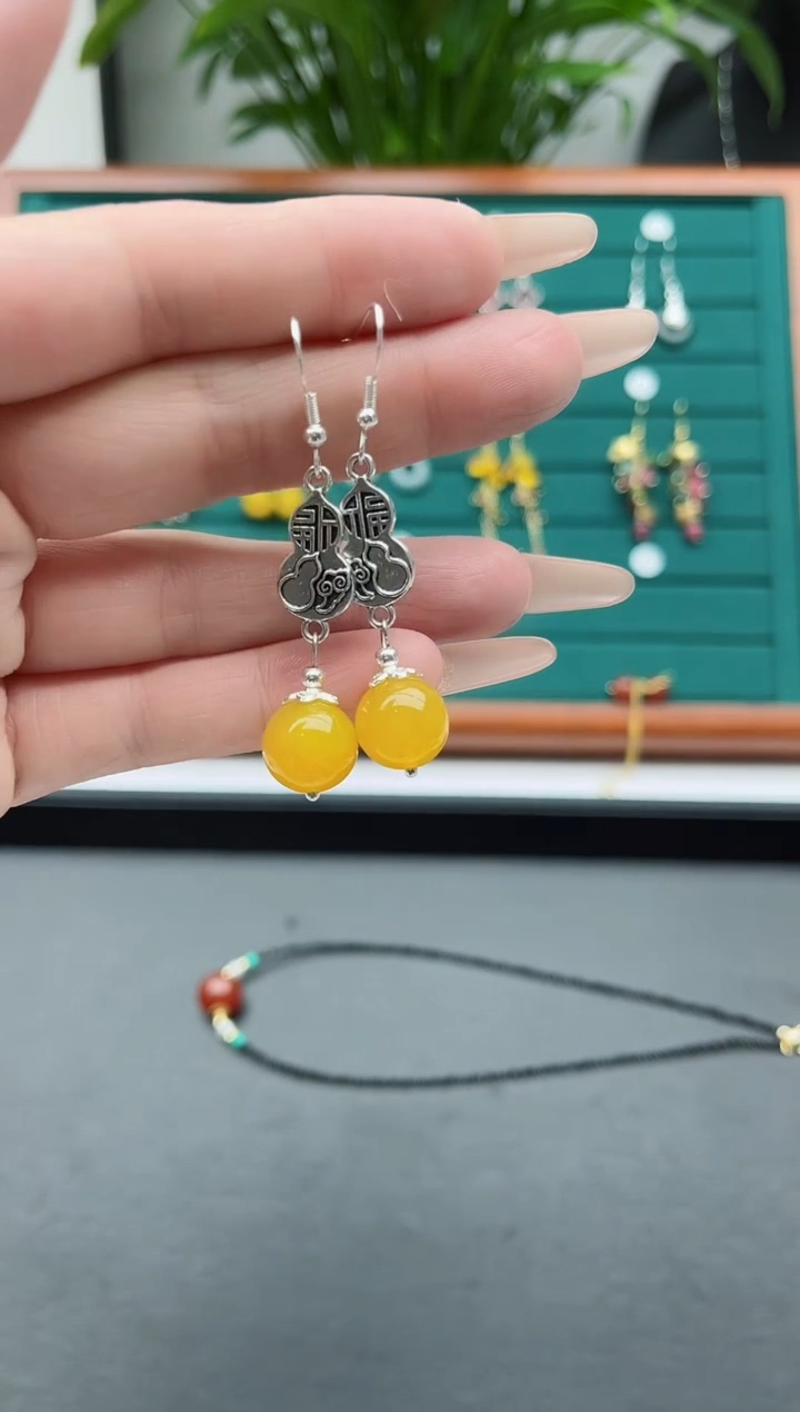 【闪购商品】玛瑙/玉髓耳饰银S925镶嵌801黄