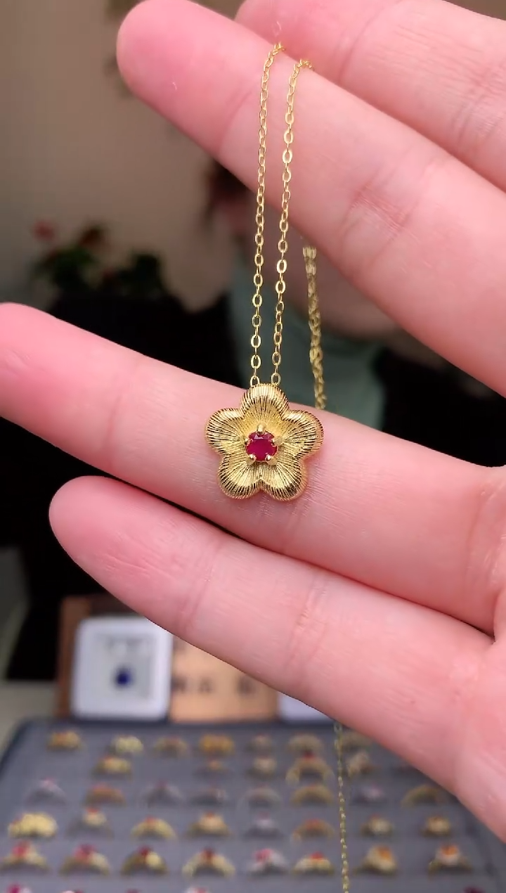 【闪购商品】红宝石颈饰银S925镶嵌吊坠