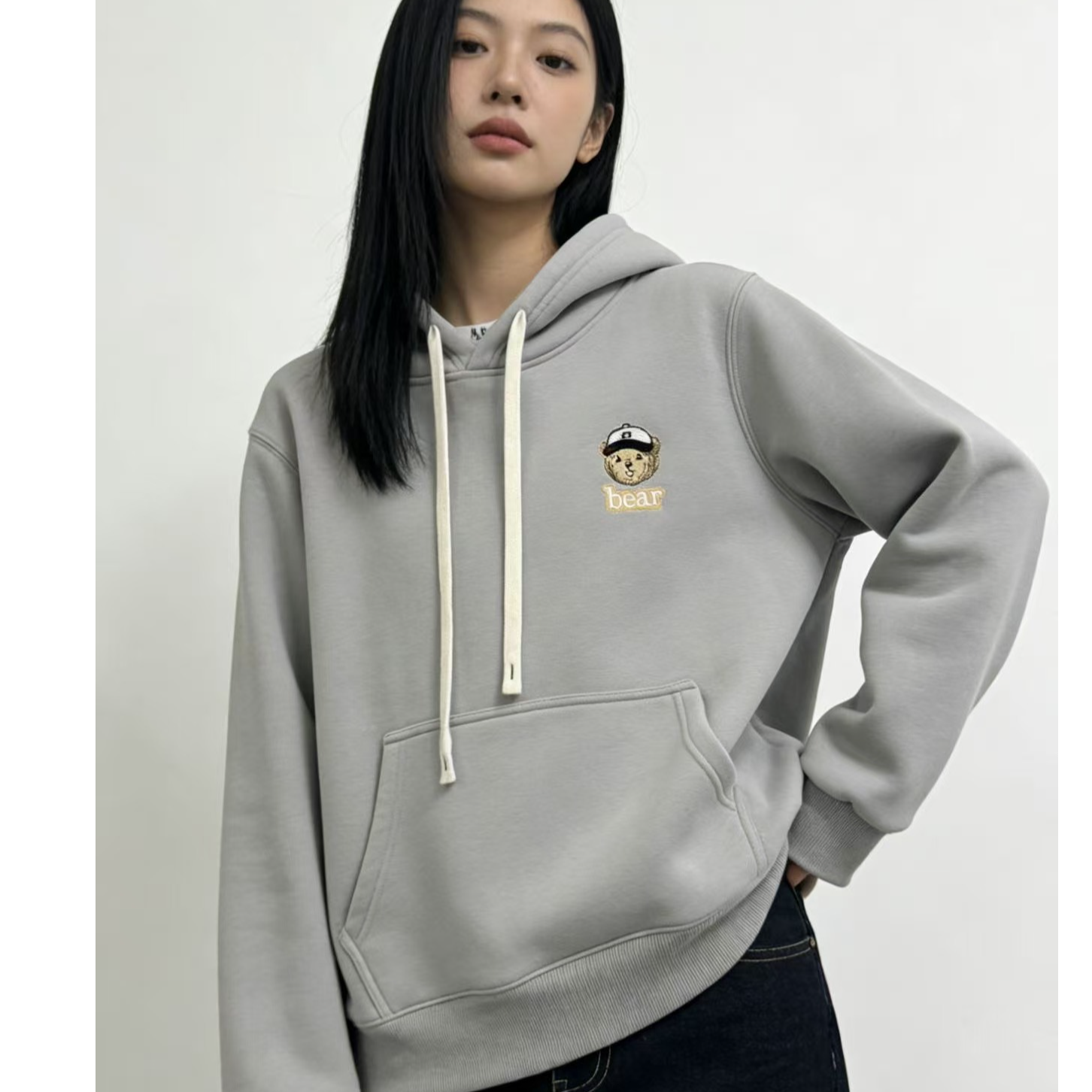 【运费补贴】冬季新款小熊百搭连帽刺绣加绒重磅卫衣加厚