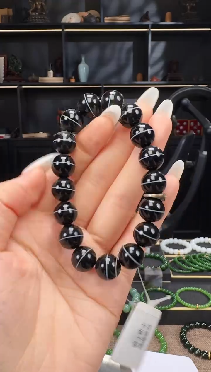 未镶嵌颈饰玛瑙/玉髓12.5mm圆珠手串