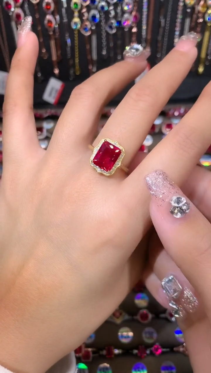 【闪购商品】红宝石戒指银S925镶嵌金色8.10