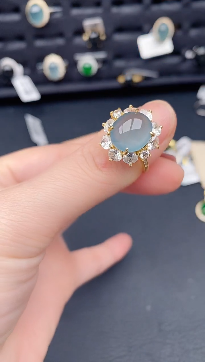 银S925镶嵌戒指翡翠天然a货翡翠284