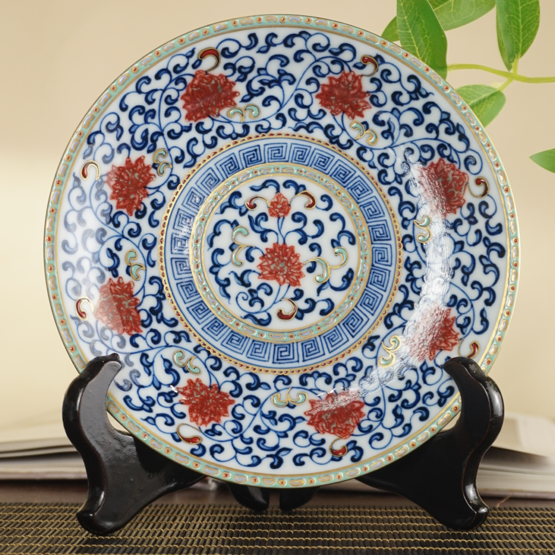 百惠堂珐琅彩景德镇缠枝莲原矿釉里红景德镇纯手工手绘壶承满绘