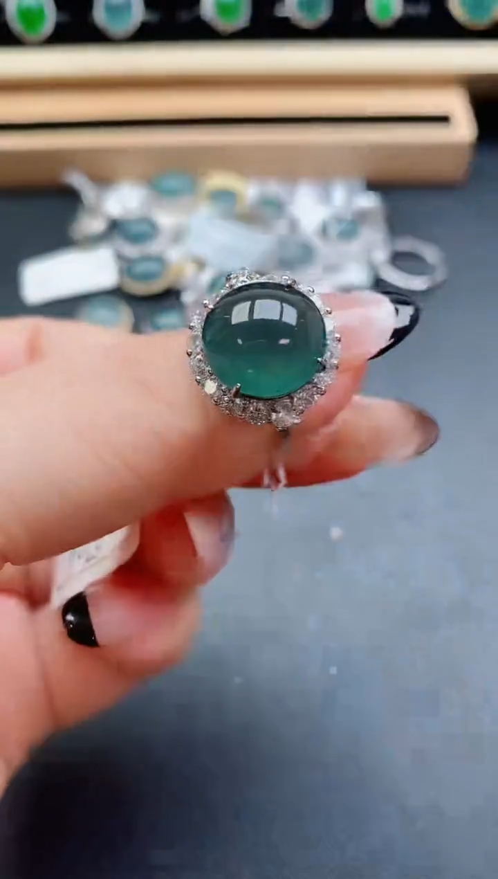 翡翠戒指银S925镶嵌508050