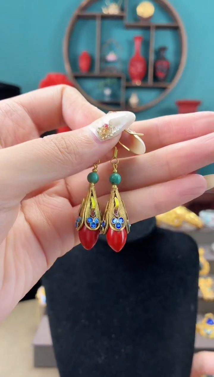 非遗手工花丝镶嵌耳环